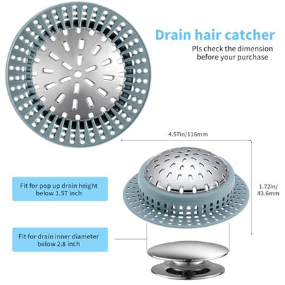 Aluvor Bathtub Drain Hair Catcher Shower Drain Cover Sink Drain Protector | Bathroom Sink & Bathtub Drain Strainer for Pop-Up & Regular Drains, Greyish Blue - size: Large-Greyish Blue
