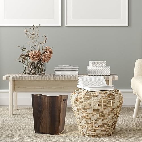 SEHERTIWY Wood Trash Can, Farmhouse Wastebasket Bin for Bathroom, Office, Bedroom, Living Room, Small Square Rustic Garbage Container (Wood-Brown) - color: Brown