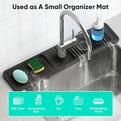 24 Inch Longer Faucet Mat for Kitchen Sink, 5° Slope Fast Self-draining, Kitchen Sink Splash Guard Silicone Sink Faucet Mat Splash Guard Kitchen Sink Area Tidy Splash Faucet Guard Draining Mat - color: Black, size: 24" x 5.5"
