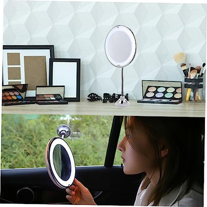 Mobestech Magnifying Vanity Mirror with LED Light and Rotating Suction Cup for Bathroom and Desktop Viewing Angle Makeup Mirror for Precise Eye Makeup and Personal Care