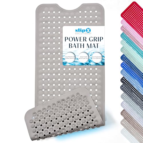 SlipX Solutions 39"x16" Power Grip Non Slip Bathtub Shower Mat, Tan | Stronger Wet Surface Protection, Soft Under Foot, 265+ Suction Cups, Large Drainage Holes - color: Solid Tan