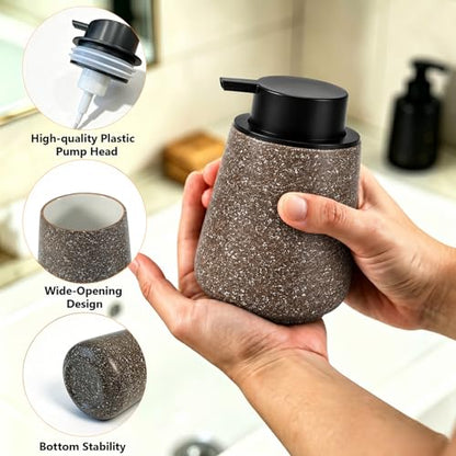 Ceramic Foaming Soap Dispenser - 14.5 oz Foam Hand Soap Dispenser Bathroom, Modern Refillable Dish Wash Soap Bottle for Kitchen with Large Easy-to-Press Pump (Brown) - color: Brown