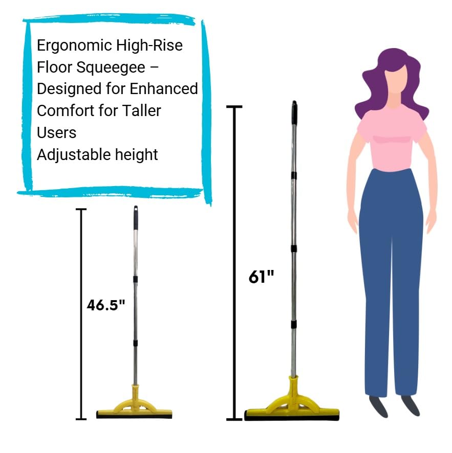 2-in-1 Heavy Duty Floor Squeegee and Water Broom with Telescopic Handle, EVA Foam Blade for Tile, Concrete, Marble, Garage, Patio and Shower Cleaning