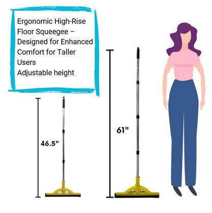 2-in-1 Heavy Duty Floor Squeegee and Water Broom with Telescopic Handle, EVA Foam Blade for Tile, Concrete, Marble, Garage, Patio and Shower Cleaning