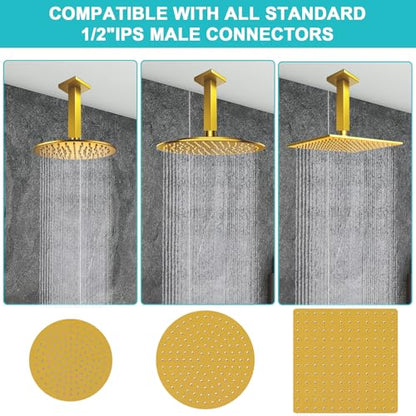 Enga Brass 6-Inch Straight Shower Arm with Flange, Bright Gold - color: Polished Gold, style: 6 Inch