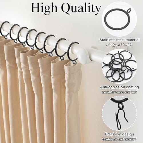 80 Pcs Curtain Rings and Hooks 1.52 inch - Stainless Steel Shower Curtain Rings and Hooks with Eyelets for Curtains Rods and Bathroom Shower Rods, Black - color: Black
