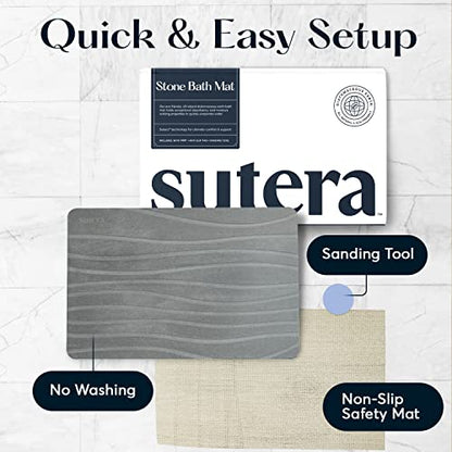 Stone Bath Mats for Bathroom, Dries in Seconds - Non-Slip, Gray, 2 Pack | Super absorbent, quick-drying & easy to clean. Natural material that lasts — restores with light sanding. - color: Grey - 2 Pack