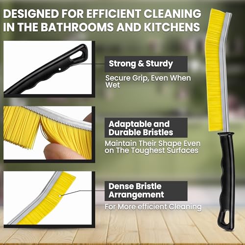Crevice Cleaning Brush Set 3Pcs Hard Bristle Tools for Narrow Spaces | Includes Red, Black & Yellow Grout Scrub Brushes for Tile Floors, Bathroom, Shower, Window Tracks & Kitchen Cleaning.