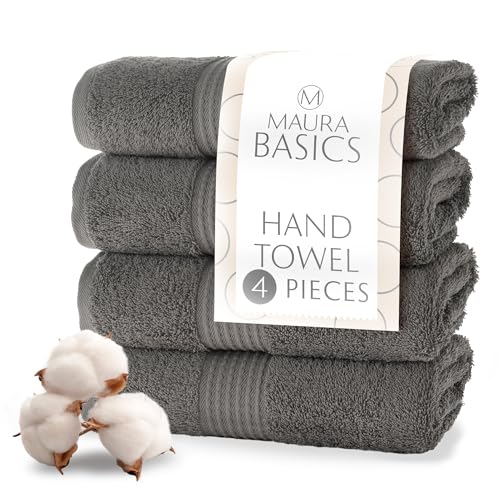 MAURA Basics Hand Towels for Bathroom with Hanging Hook Loops. Soft, Durable, Long Lasting and Absorbent Hand Towel Sets for Bathroom, American Standard Size 16"x28", Space Gray - color: Space Gray, size: Hand Towel (4-Pack)