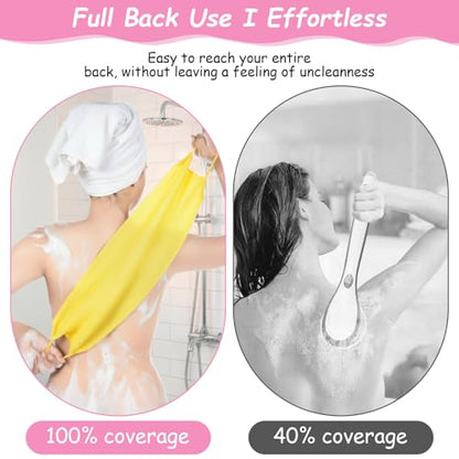 12 Pcs Exfoliating Back Scrubber for Shower with Handles Nylon Back Exfoliator Washers Stretchable Pull Strap Exfoliating Loofah Washcloth for Women Men Body Deep Cleaning Massages