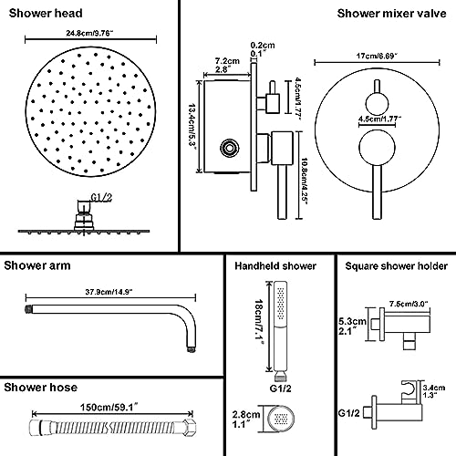 BESy Shower System with 10 Inch Round Rain Shower Head and Handheld Wall Mounted, High Pressure Rainfall Heads Shower Faucet Fixture Combo Set with 2 in 1 Spray Showerhead for Bathroom, Black - color: Black