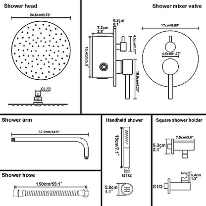 BESy Shower System with 10 Inch Round Rain Shower Head and Handheld Wall Mounted, High Pressure Rainfall Heads Shower Faucet Fixture Combo Set with 2 in 1 Spray Showerhead for Bathroom, Black - color: Black
