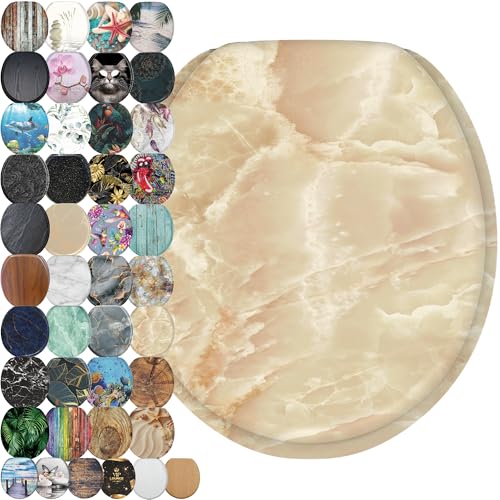 SANILO Wooden Toilet Seat with Soft Close [ROUND] - Decorative, Quiet & Slow Close Molded Wood Seat - With Strong Bumpers & Hinges - Adjustable Fit – Marble Nature - color: Marble Nature