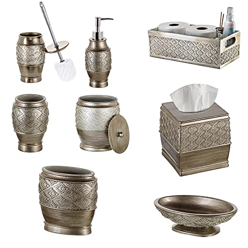 Creative Scents Dublin Silver 6 Piece Resin Bathroom Accessories Set | Includes Toilet Brush and Holder, Tissue Box Cover, Soap Dispenser, Toothbrush Holder, Tumbler Cup & Soap Dish - style: 6 Piece Set
