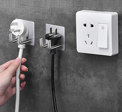 Adhesive Hooks Razor Holder Heavy Duty Wall Hooks Stainless Steel Waterproof Hanger For Kitchen Bedroom Bathroom,Stick on Hook Antiskid Hangers Double Hanging Towel Robe Coat Key Brushed Nickel 2-Pack