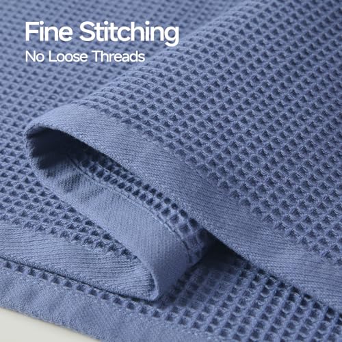 ecolook 6-Piece Waffle Weave Towel Set, 100% Cotton, Lightweight, Absorbent & Quick-Drying, 2 Bath Towels (31×63 in), 2 Hand Towels, 2 Washcloths, Lint-Free for Bathroom, Pool, Gym, Travel - Blue - color: Blue