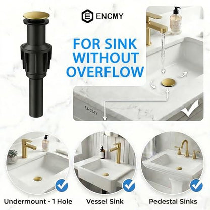 Bathroom Sink Drain Without Overflow- Brushed Gold Pop up Drain for Bathroom Vanity Vessel Sink Drain Stopper - Anti-clog Pop-up Plastic Drain with Hair Catcher Strainer - color: Brushed Gold