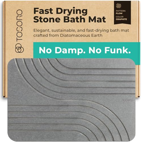 TOSORO - Stone Bath Mat Diatomaceous Earth Shower Mat Non-Slip Super Absorbent Diatomite Stone Bath Mats for Bathroom Floor Quick Drying Natural Easy to Clean (23.5 x 15) - Graphite - color: Flow Graphite, size: Pack of 1