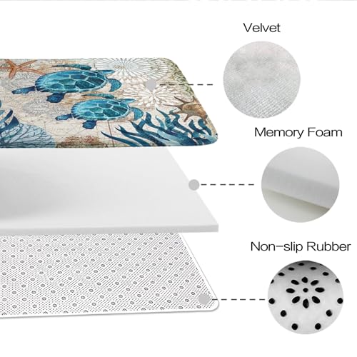 Nautical Sea Turtles Blue Ocean Beach Bathroom Rugs and Mats Sets 3 Piece, Memory Foam Bath Mat, U-Shaped Contour Shower Mat Non Slip Absorbent, Velvet Washable 20 x 31 inch - color: Color1