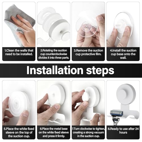 Shower Suction Razor Holder, Stainless Steel No-Drill Bathroom Hook | Reusable, Waterproof & Rustproof, Holds Up to 15 lbs – Fits Razors, Towels, Loofahs, Glass Doors & Tiles,White 2-Pack - color: White
