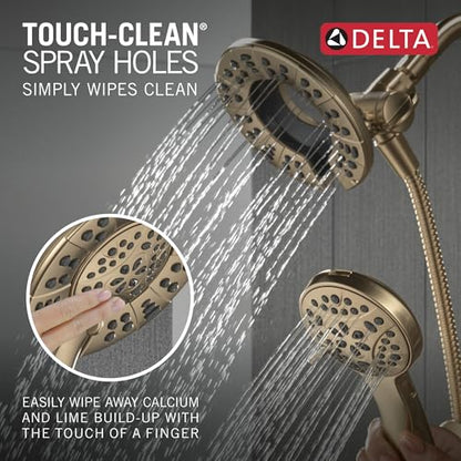 Delta Faucet Albion 14 Series Single-Handle Shower Faucet, Gold Shower Trim Kit with 4-Setting In2ition 2-in-1 Dual Hand Held Shower Head with Hose, Champagne Bronze T142855-CZ-I (Valve Not Included) - color: Champagne Bronze