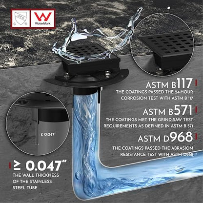 4 Inch Square Shower Drain Black Floor Drain with Flange Square Holes Pattern Cover Grate Removable SUS304 Stainless Steel Watermark&CUPC Certified Matte Black - color: Matte Black, size: 4 Inch