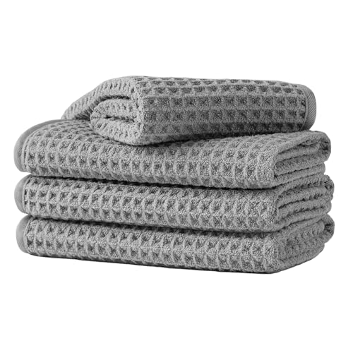 Microfiber Waffle Face Towels, 4 Pieces, Soft, Absorbent, Fast Drying, Lint Free 430 GSM (Gray) - color: Gray