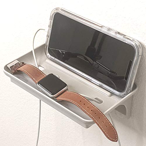 Wonder Shelf - Small Plastic Self Adhesive Wall Mount Bathroom Shelf - Fits Over Toilet Paper Holder - Designed for Smartphone and Flushable Baby Wipes (1, Grey with Holes) - color: Grey