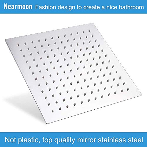 NearMoon Rain Shower Head with 11’’ Adjustable Extension Arm, Large Stainless Steel High Flow Rainfall Square Head, Bath Shower Waterfall Full Body Coverage (12 Inch, Chrome) - color: Chrome, size: 12 Inch