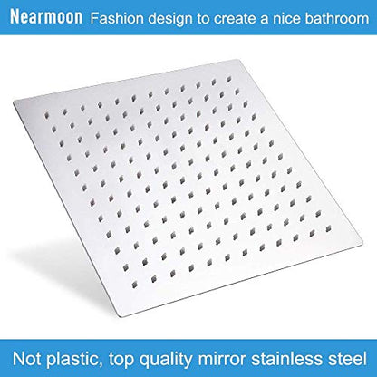 NearMoon Rain Shower Head with 11’’ Adjustable Extension Arm, Large Stainless Steel High Flow Rainfall Square Head, Bath Shower Waterfall Full Body Coverage (12 Inch, Chrome) - color: Chrome, size: 12 Inch