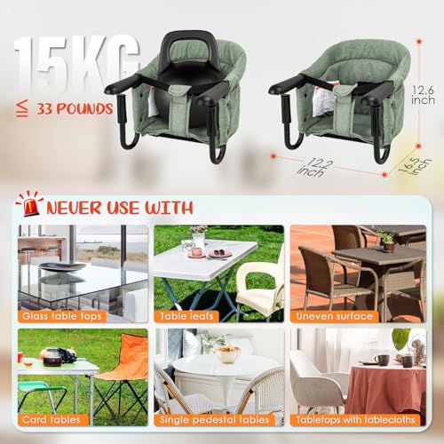 Hook On Chair with Removable Dining Tray,Portable Hook-On Chairs with Storage Bag,for Home and Travel(Sage Green) - color: Sage green with tray