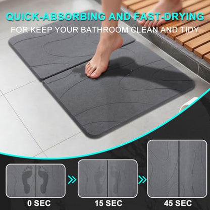Stone Bath Mat, Foldable Non-Slip Stone Bath Mats for Bathroom 24"x16", Absorbent Quick Dry Diatomaceous Earth Bath Mat, Magic Stone Dish Drying Mat for Kitchen Counter, Pet & Plant - color: Grey Lines