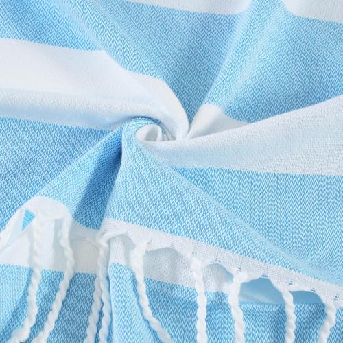 Genovega 6 Oversized Cotton Turkish Beach Bath Towel Set Bulk 74"x38" Extra Large Sand Free Quick Dry Swimming Camping Pool Clearance Towels Blanket Essentials Adult Multi Stripe - color: Orange Lightblue Grey Yellow Purple Lightgreen