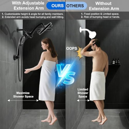 Dual Rainfall Shower Head With Handheld Showerhead, High Pressure Shower Head With Handheld Spray Combo, 8-Mode Showerhead with Adjustable Extension Arm, 71" Hose & Suction Cup Holder, Matte Black - color: Matte Black