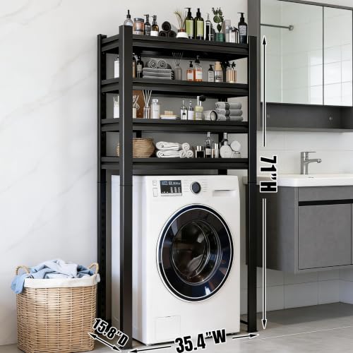 Over the Washer and Dryer Storage Shelf, Height-Adjustable Storage Shelf with Fence, 5-Tier Metal Organizer Rack for Washer Dryer, Sturdy Shelving Unit for Kitchen, Apartment (72"Hx35.4"Wx15.8"D) - size: 72"Hx35.4"Wx15.8"D