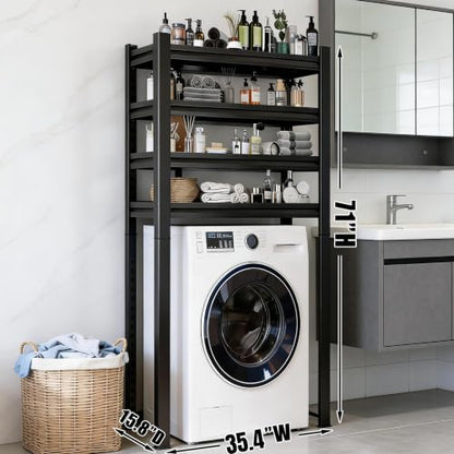 Over the Washer and Dryer Storage Shelf, Height-Adjustable Storage Shelf with Fence, 5-Tier Metal Organizer Rack for Washer Dryer, Sturdy Shelving Unit for Kitchen, Apartment (72"Hx35.4"Wx15.8"D) - size: 72"Hx35.4"Wx15.8"D