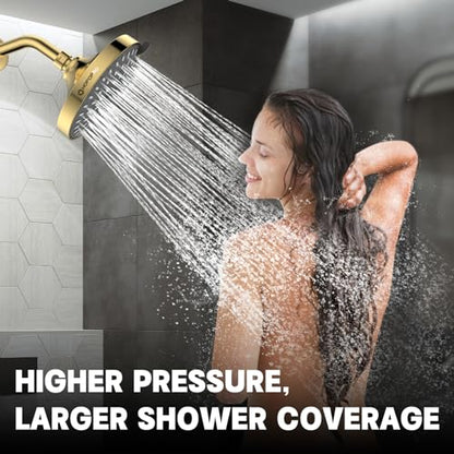 HOPOPRO 5-Mode High Pressure Shower Head - The Washington Post, NBC News, Today TV Show Recommended - High Flow Fixed Showerheads (6 Inch Gold) | The Washington Post, NBC News, Today TV Show Recommended, Consumer Reports Tested High Flow Fixed Shower Head