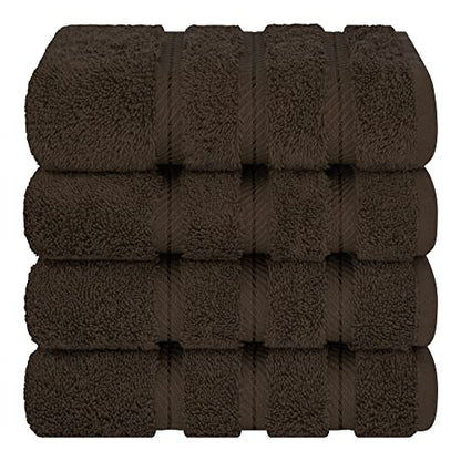 American Soft Linen 100% Cotton Luxury Turkish Towels, 4 PC Hand Towel Set | Soft Absorbent Quick Dry OEKO Tex Standard 100 Certificated Durable Machine Washable Premium Hotel Quality - color: Chocolate Brown, size: 16"x28"