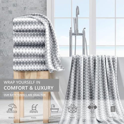 Bath Towel Set Gray 4Pack-35x70 Towel,600GSM Ultra Soft Microfibers Bathroom Towel Set Extra Large Plush Bath Sheet Towel,Highly Absorbent Quick Dry Oversized Towels Spa Hotel Luxury Shower Towels - color: Diamond Gray, size: 4 Piece Bath Towel Set