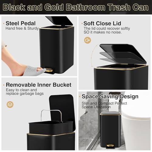XLHOMO Bathroom Sets with Shower Curtain and Rugs Black Bathroom Accessories Bathroom Set,Soap Dispenser & Toilet Brush Holder Set with Stainless Steel Trash Can - size: Black, style: Bath Set+Shower Curtain+Bath Rugs