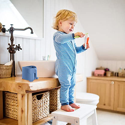 Elephant Toothbrush Holder for Toddler, Suction Cup Cute Toothbrush Holder for Kids, for Bathroom, with 3 Slots and 1 Hook, Sky Blue - color: Sky Blue