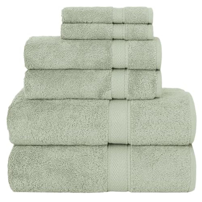 Supreme Terry 6-Piece Premium Towel Set, Soft & Plush 100% Turkish Cotton, Spa Quality, 2 Bath Towel 2 Hand Towels 2 Washcloths-Green - color: Green, size: 6 Pcs Set