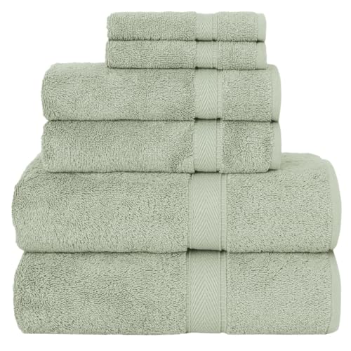 Supreme Terry 6-Piece Premium Towel Set, Soft & Plush 100% Turkish Cotton, Spa Quality, 2 Bath Towel 2 Hand Towels 2 Washcloths-Green - color: Green, size: 6 Pcs Set