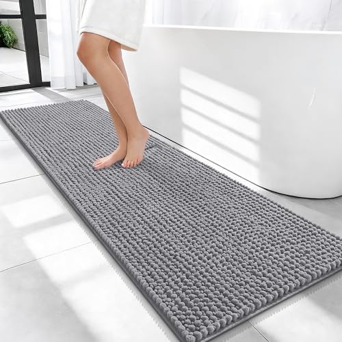 OLANLY Thick Chenille Bathroom Runner Rugs 59x20, Absorbent Bath Mat, Grey | Soft Bath Rugs, Rubber Backing, Machine Wash Dry, Bath Mats for Bathroom, Tub and Shower, Home Decor Accessories - color: Grey, size: 59" X 20"