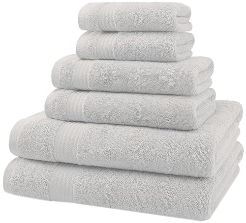 American Veteran Towel, 6 Piece Towel Set for Bathroom, 100% Cotton Turkish Bathroom Towels, 2 Bath Towels 2 Hand Towels 2 Washcloths, Silver Grey - color: Silver Grey, size: X Large 6 PC