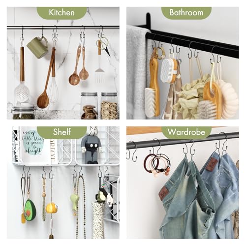 AmazerBath Shower Curtain Hooks Black Shower Curtain Rings, Simple Double Hook Shower Curtain Hooks Rust Proof, Smooth Sturdy Metal Shower Hooks for Shower Curtain Rod, 12 Pcs Shower Rod Hooks - color: Black, style: Minimalist - Double Shower Hooks