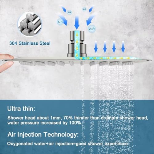 Ceiling Mount Shower Faucet Set Brushed Nickel Bathroom 10 Inch Rainfall Mixer Shower Head System Single Handle Shower Trim Kit with Rough-in Valve - color: Brushed Nickel, size: 10 Inch (Ceiling Mount)