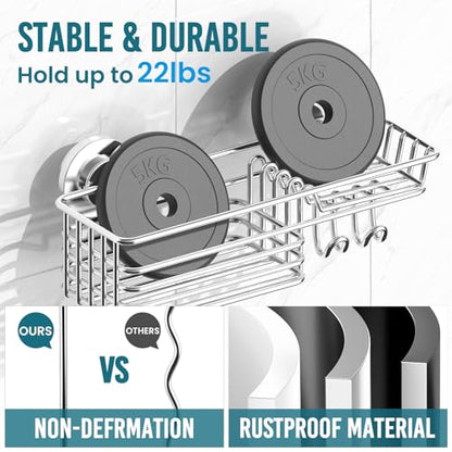 TAILI Shower Caddy Suction Cup 2 Pack with Hooks and Soap Holder, Silver | Heavy Duty Shower Organizer, No Drilling Bathroom Suction Shelves, Wall Shower Caddy - color: Silver, size: 2 x Medium