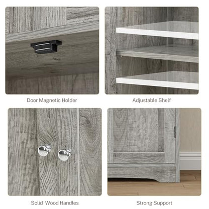 Iwell Tall Storage Cabinet with Adjustable Shelf, Bathroom Cabinet with 2 Drawers, Linen Cabinet for Living Room, Grey - color: Grey-4 Shelves