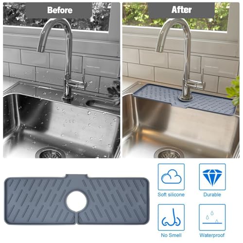 Kitchen Sink Silicone Splash Guard, Faucet Mat for Keeping Kitchen and Bathroom Sinks Dry, 17.7 x 6.3 Inches, Grey - color: Dark Gray